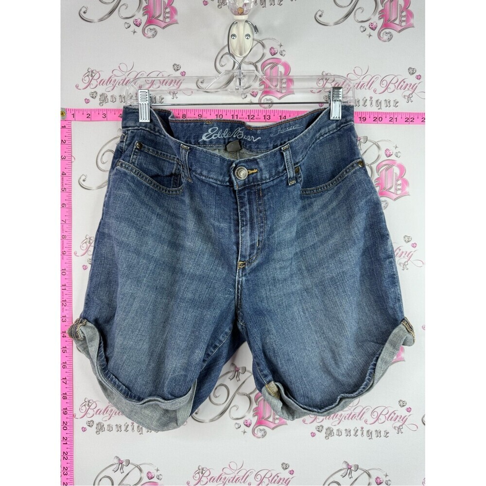 Eddie Bauer shorts denim long style Blue Denim Roll-Tab Jean Shorts